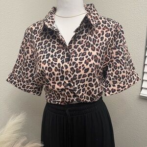 New Leopard Print Short Sleeve Button Up